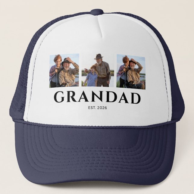 Grandad Established Black 3 Photo Trucker Hat (Front)