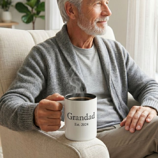 Grandad Established Black Bold Minimal  Two-Tone Coffee Mug (Creator Uploaded)