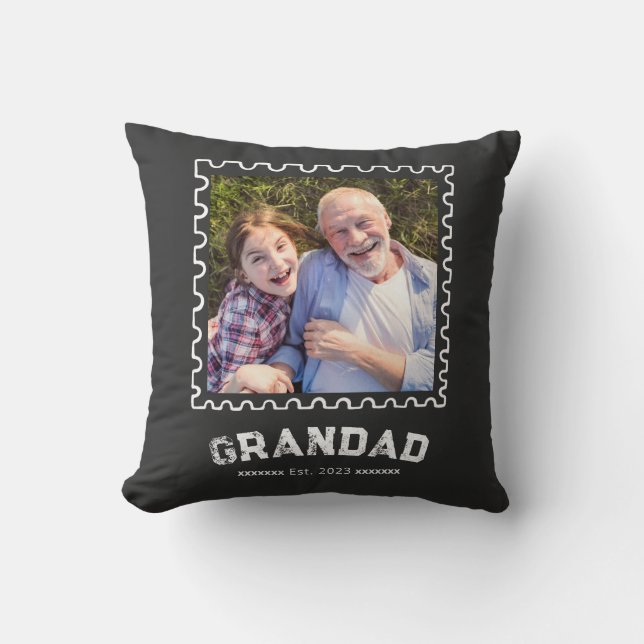 Grandad Established Black Moden Typography Photo Cushion (Front)