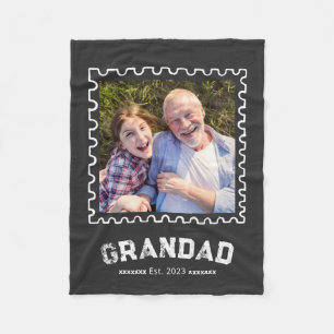 Grandad Established Black Moden Typography Photo Fleece Blanket