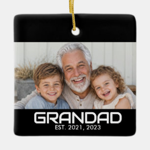 Grandad Established Black White Bold Photo Ceramic Ornament