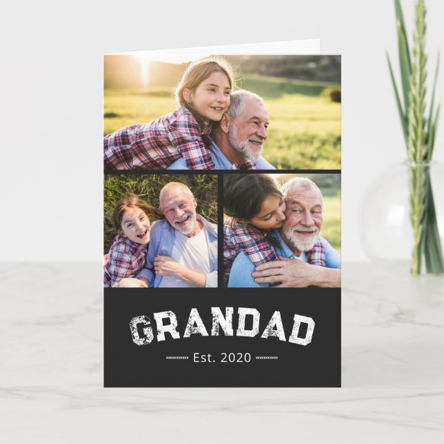 Grandad Established Bold Black 3 Photo Card (Front)