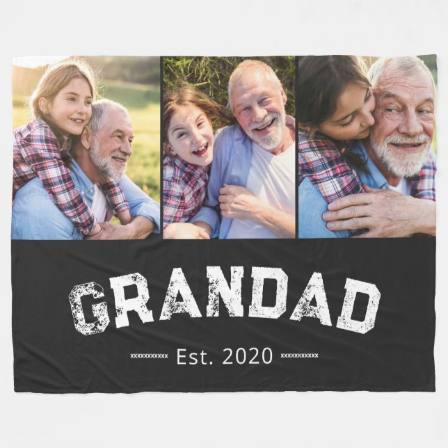Grandad Established Bold Black 3 Photo Fleece Blanket (Front (Horizontal))