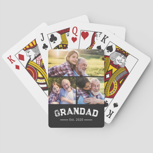 Grandad Established Bold Black 3 Photo Playing Cards (Back)