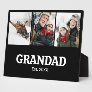 Grandad Established Modern Bold 3 Photo Plaque