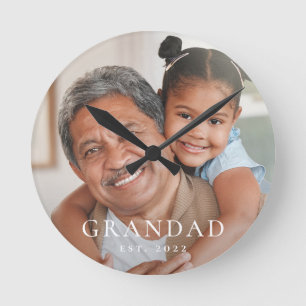 Grandad Established Modern Photo Round Clock