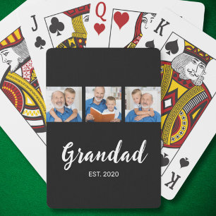 Grandad Established Modern Script 3 Photo Black Playing Cards