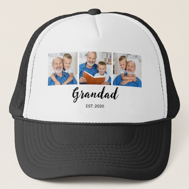 Grandad Established Modern Script 3 Photo  Trucker Hat (Front)