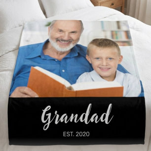 Grandad Established Modern Script Photo Black Fleece Blanket