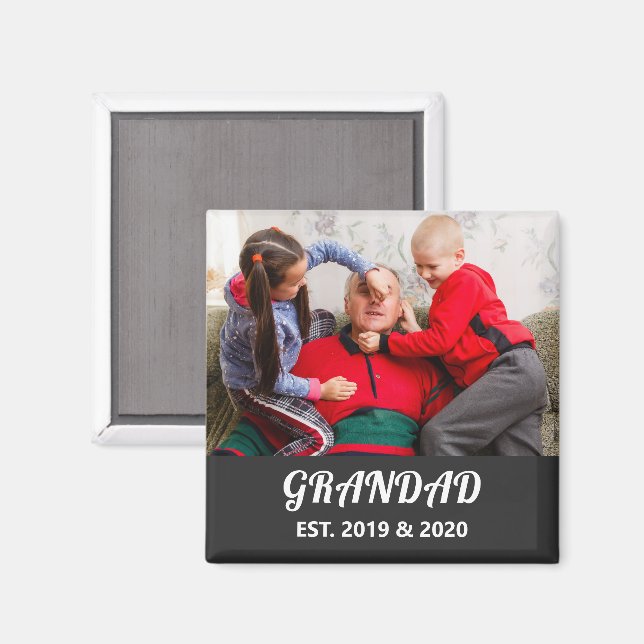 Grandad Established Photo Bold White Typography Magnet (Front/Back)