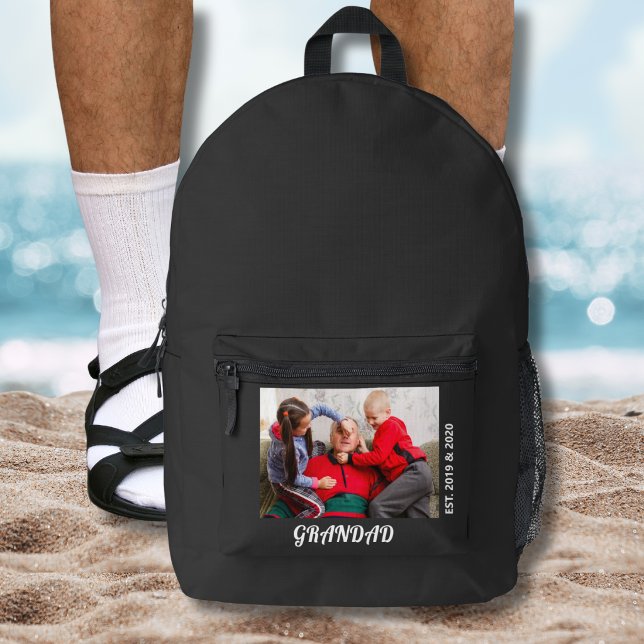 Grandad Established Photo Bold White Typography Printed Backpack (Creator Uploaded)