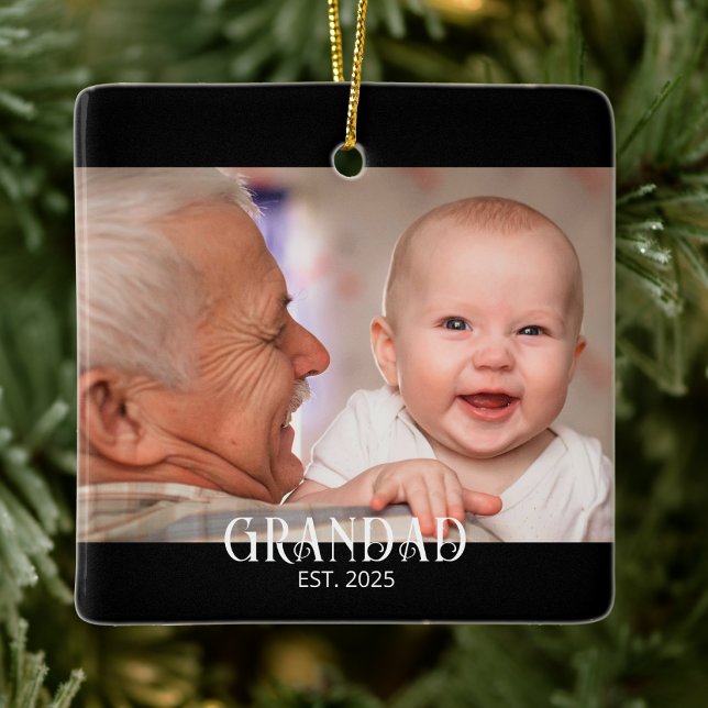 Grandad Established Photo Gift Ceramic Ornament (Creator Uploaded)
