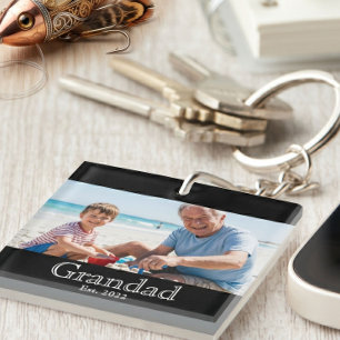 Grandad Established Photo White Bold Minimal Text Key Ring