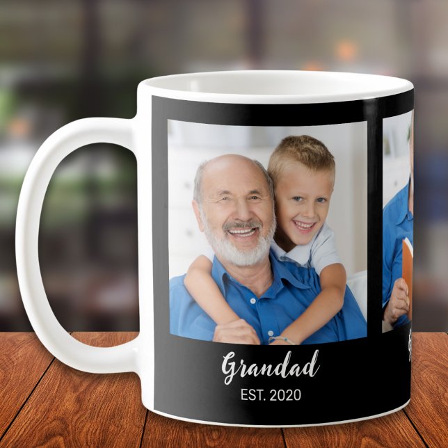 Grandad Established Script 3 Photo Black Coffee Mug (Creator Uploaded)