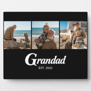 Grandad Established Script Black 3 Photo Plaque