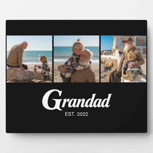 Grandad Established Script Black 3 Photo Plaque (Front)