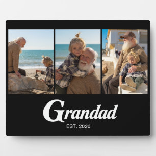 Grandad Established Script Black 3 Photo Plaque