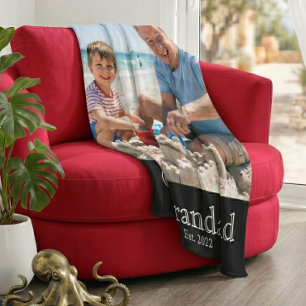Grandad Established White Bold Minimal Text Photo Fleece Blanket