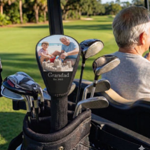 Grandad Established White Bold Minimal Text Photo Golf Head Cover
