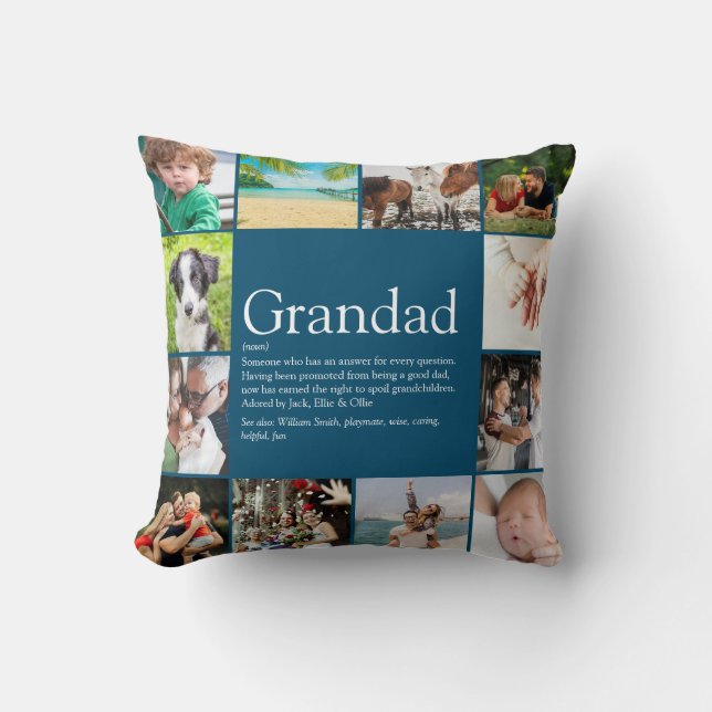 Grandad, Grandpa, Papa Definition 12 Photo Collage Cushion (Front)