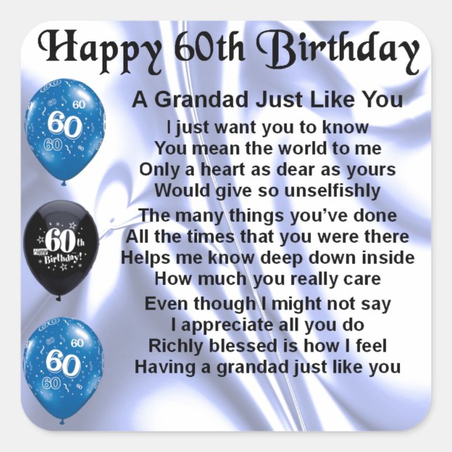 Grandad Poem - 60th Birthday Square Sticker (Front)