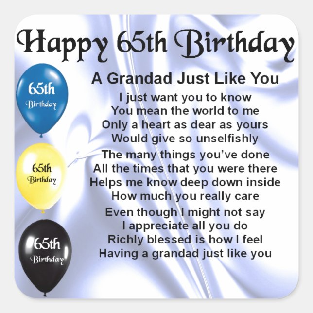 Grandad poem - 65th birthday square sticker (Front)