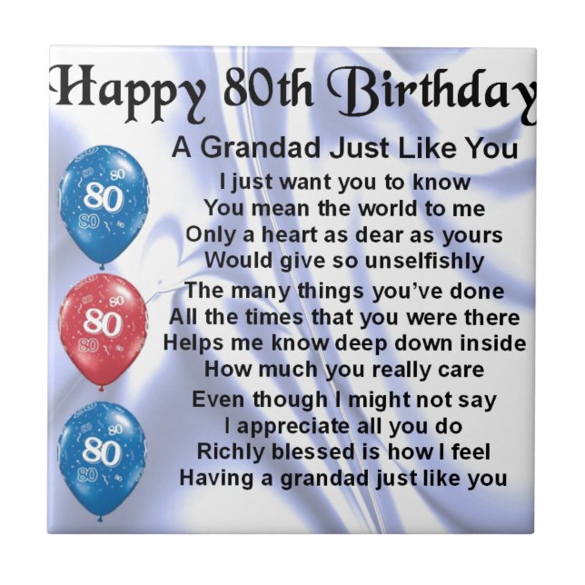 Grandad poem - 80th Birthday Design Tile (Front)