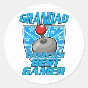 Grandad World's best gamer retro logo Classic Round Sticker