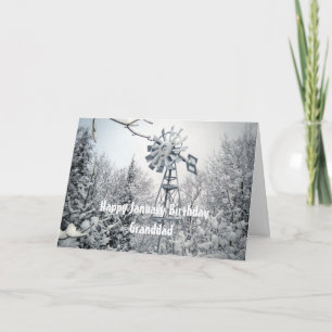 Grandad's January Birthday-windmill snow scene Card