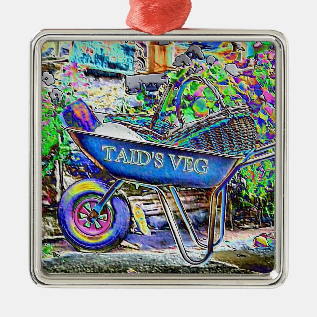 GRANDAD'S WHEELBARROW METAL TREE DECORATION (Front)