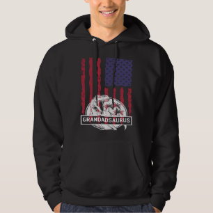 Grandadsaurus Dinosaur T Rex USA Flag Grandad Gran Hoodie