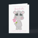 Grandaughter First Birthday Cute Pink Hippo Photo Card<br><div class="desc">Grandaughter First Birthday Cute Pink Hippo Photo Card</div>