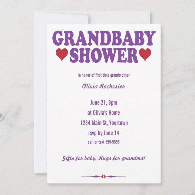 Grandbaby Shower red and purple Invitation (Front)