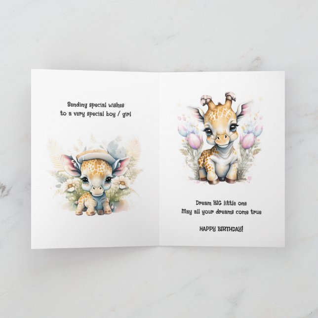 Grandchild birthday message giraffe safari jungle card (Inside)