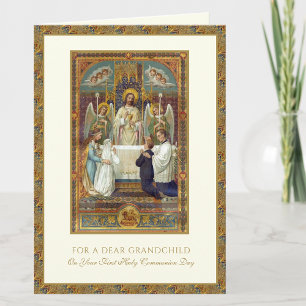 Grandchild First Holy Communion Jesus Angels  Card
