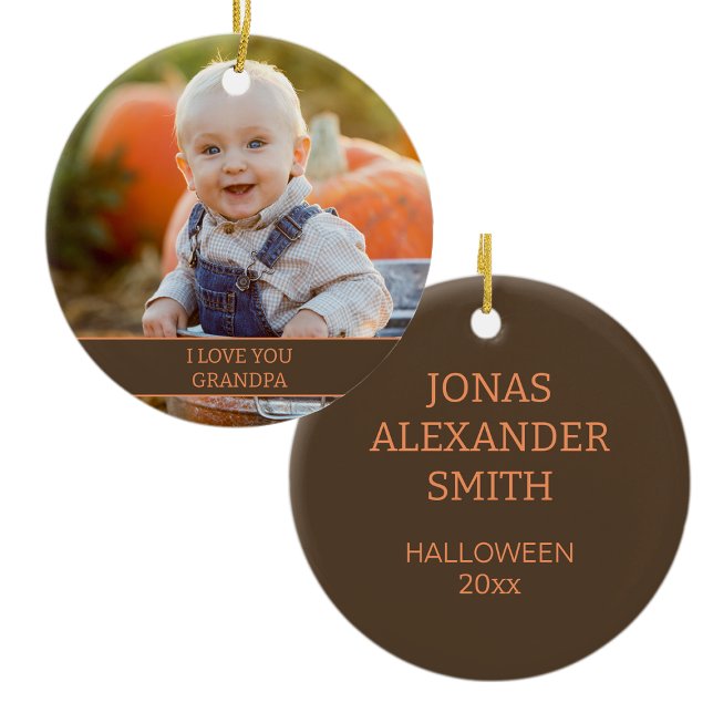 Grandchild Grandfather Halloween Photo  Ceramic Tree Decoration (Halloween ornament)