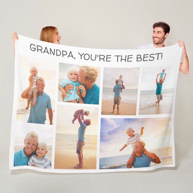 Grandchild Grandpa You're Best 7 Photo Collage Fleece Blanket (In Situ)