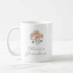 Grandchild Name Grandma Floral Watercolor Custom Coffee Mug