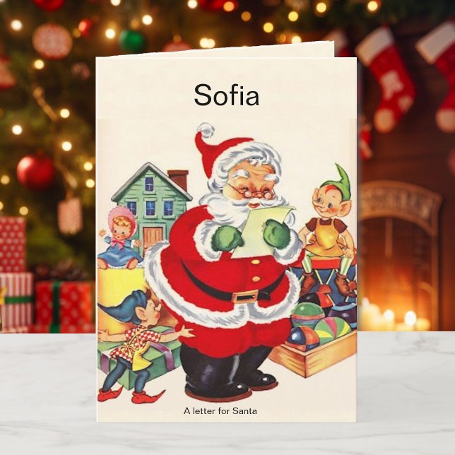 Grandchild Name Santa Claus Christmas Personalise Holiday Card (Creator Uploaded)