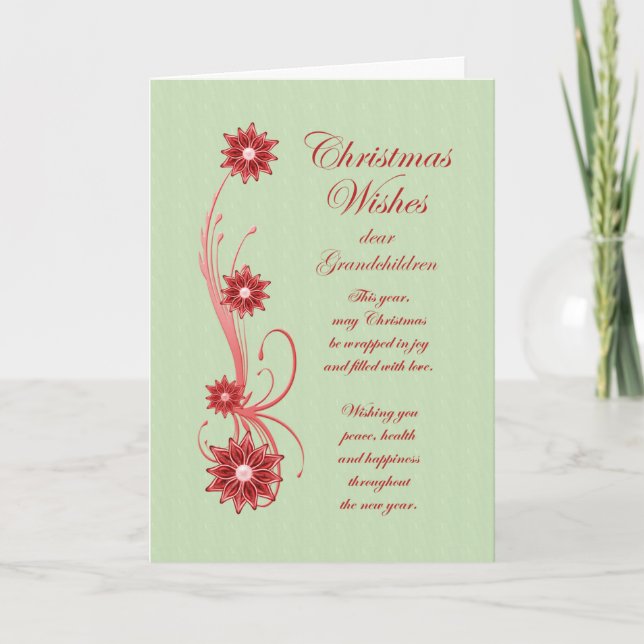 Grandchildren Christmas Scrolls and Flowers Holiday Card (Front)