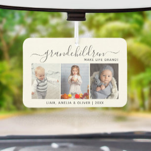 Grandchildren Make Life Grand 3 Photo Grey Script Car Air Freshener