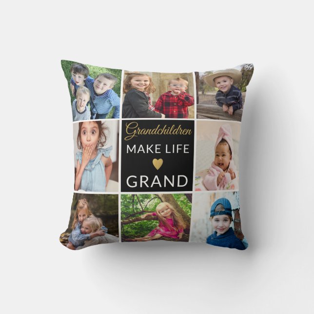 Grandchildren Make Life Grand 9 Photo Collage  Cushion (Front)