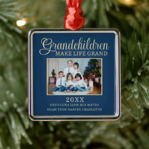 Grandchildren Make Life Grand Custom Photo Metal Tree Decoration