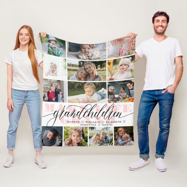 Grandchildren Make Life Grand Photo Collage Fleece Blanket (In Situ)