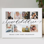 Grandchildren Make Life The Grandest Photo Collage Faux Canvas Print<br><div class="desc">Send a beautiful personalised gift to your grandparents that they'll cherish forever. Special personalised grandchildren photo collage canvas to display your own special family photos and memories. Our design features a simple 8 photo collage grid design with "Grandchildren" designed in a beautiful handwritten black script style and "make life the...</div>
