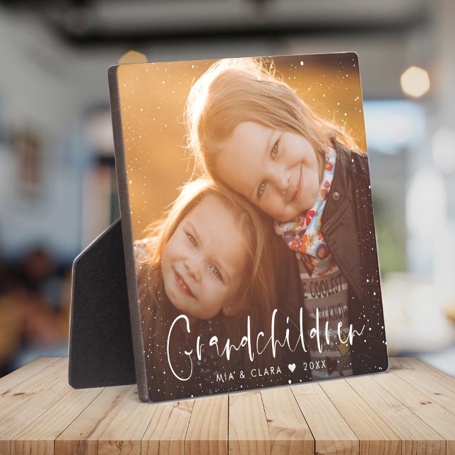 Grandchildren Modern Script Custom Photo Gift Plaque (Creator Uploaded)