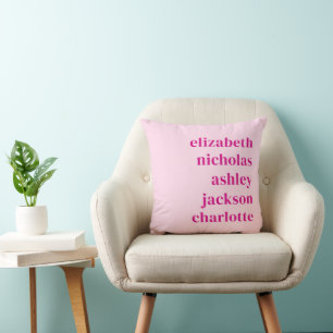 Grandchildren Names Hot Pink Modern Trendy Gift Cushion