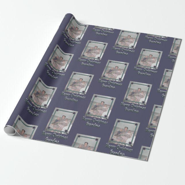 Grandchildren Photo Merry Christmas Grandma Purple Wrapping Paper (Unrolled)