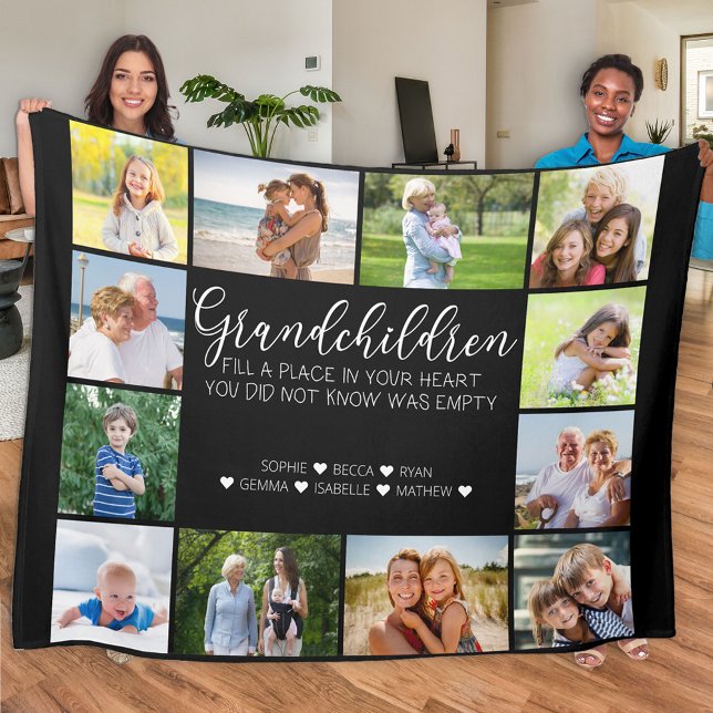 Grandchildren Poem 12 Photo Collage Black Fleece Blanket (Creator Uploaded)