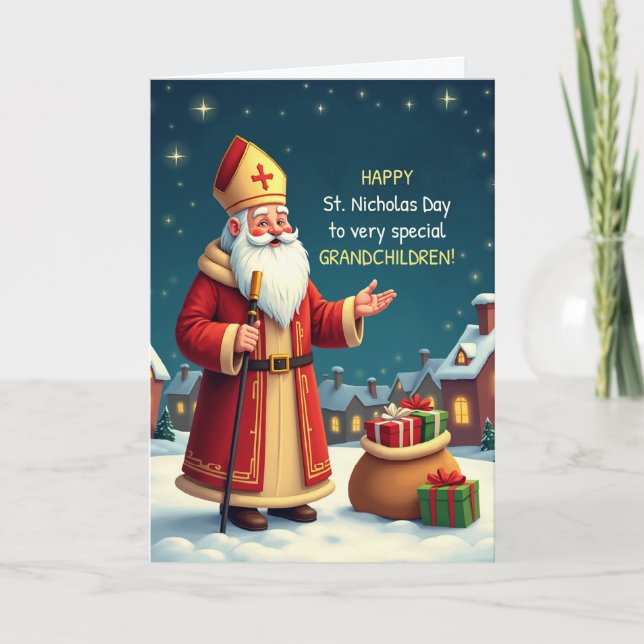 Grandchildren St Nicholas Day Smiles Warm Wishes Card (Front)